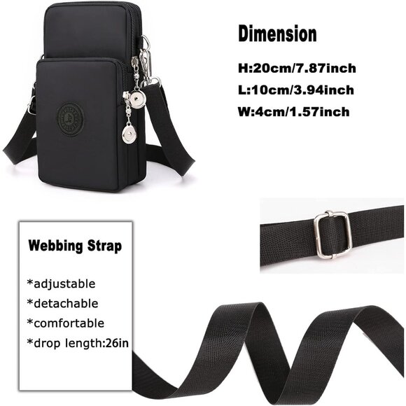 Women's Black 4 Small Crossbody Waterproof Nylon Purses Mini Shoulder Travel Bag - Picture 4 of 6